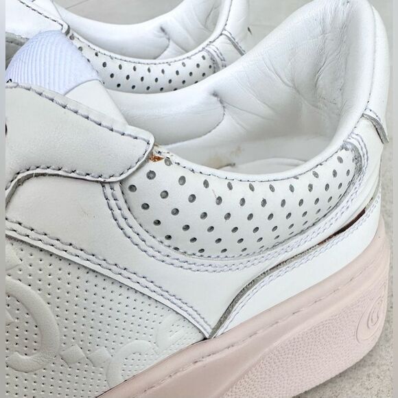 Gucci White Jumbo GG Embossed Leather Low Top Sneakers size EU 39.5 US 9.5 - Picture 7 of 15